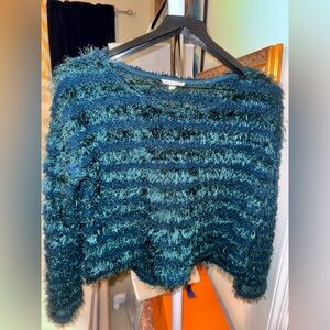 Hem & Thread Blue / Green Fuzzy Striped Sweater